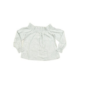 LOFT Petites XSP Gray Smocked Off The Shoulder Long Sleeve Cotton Blouse